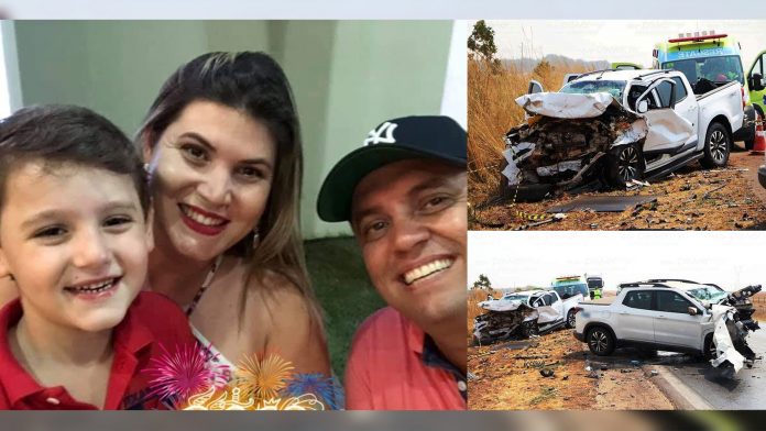 foto que mostra família e acidente de carro